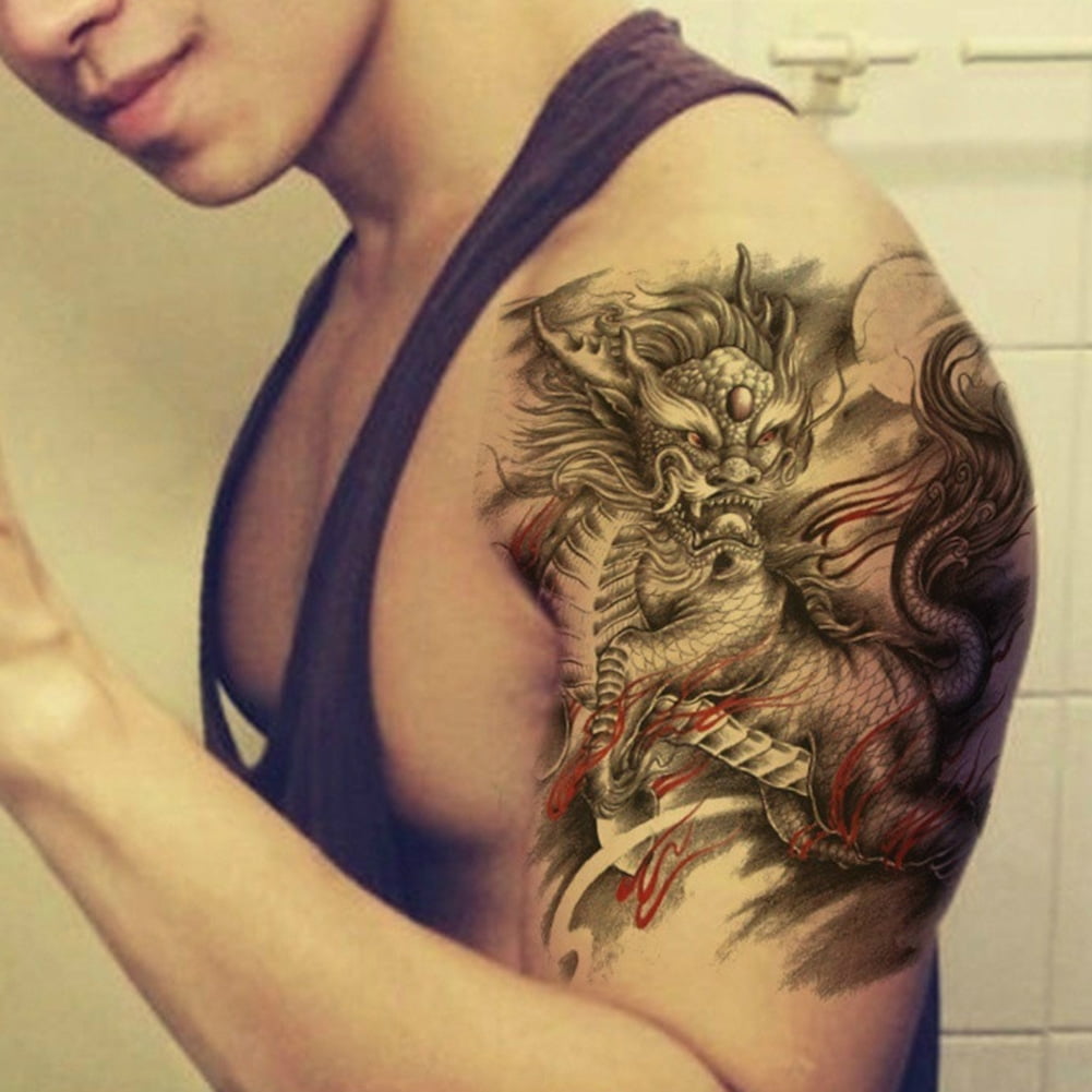 GoFJ Cool Tiger Lion Dragon Arm Shoulder Waterproof Temporary Fake Tattoo Sticker - Walmart.com